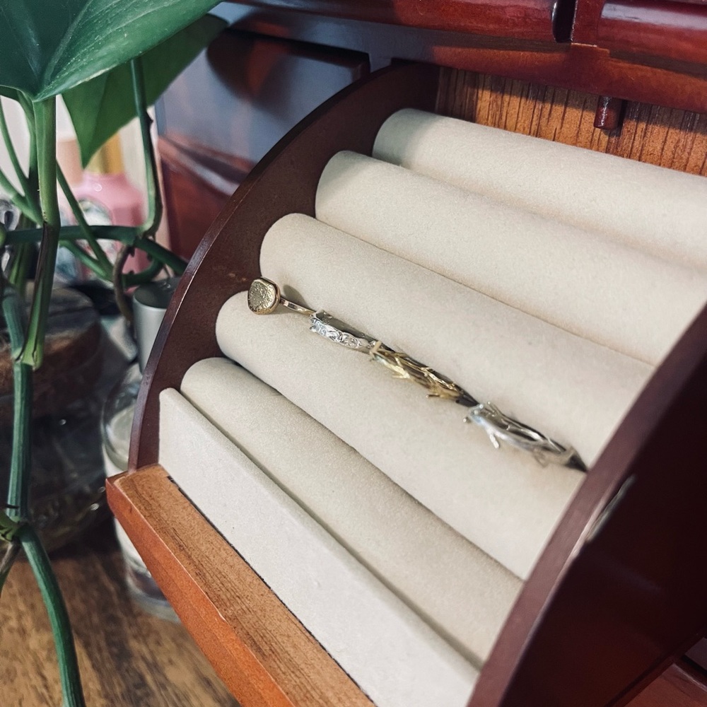 Gold and Silver twig branch and pebble ring set